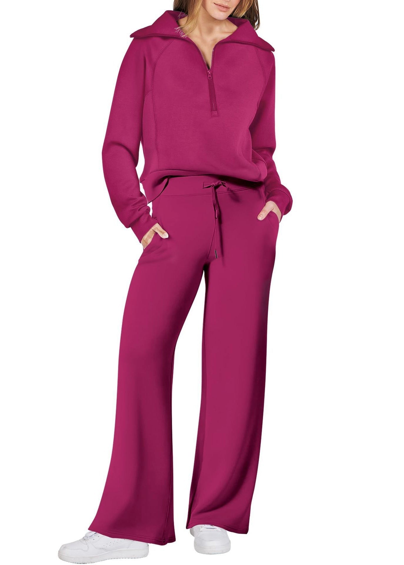 Light Cotton Leg And Zip Tops Loose Wide Two Green Up Solid Pants