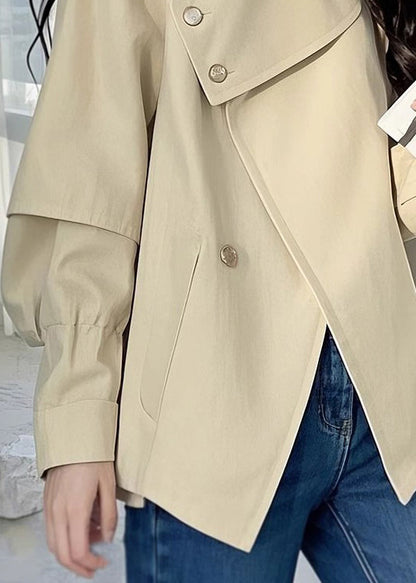 Trench Asymmetrical Light Khaki Button Coat Loose Cotton Fall