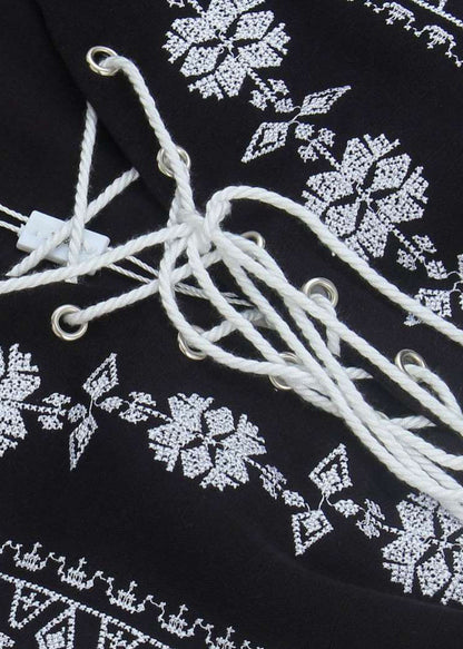 Dress Mid Cotton Sleeve Lace Embroidered Navy Loose Bracelet Up