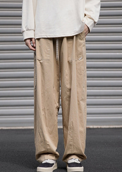 Drawstring Navy Pants Pockets Solid Mens Cotton Spring Loose