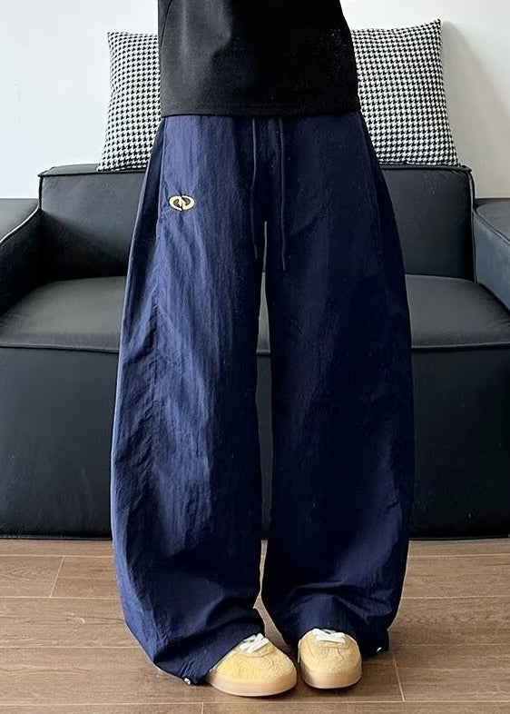 Elastic Pants Navy Loose Summer Solid Waist Cotton Men