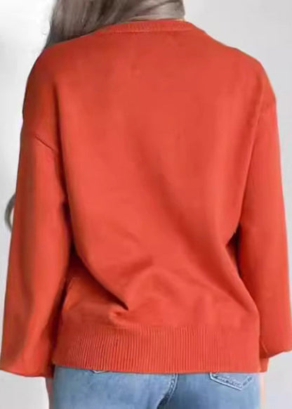 Pull ample en tricot orange à col rond et manches longues AE1004