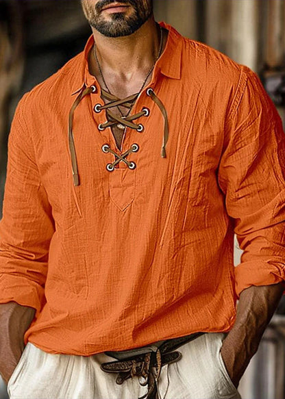 Orange Loose Shirt Cotton Pan Men Up Collar Fall Lace Peter