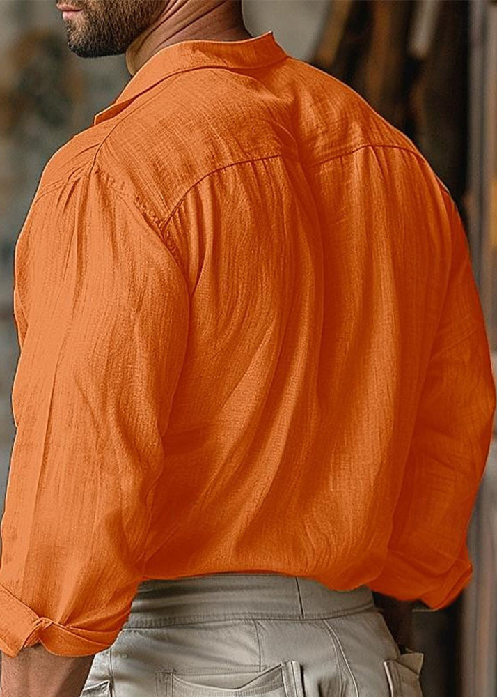 Orange Loose Shirt Cotton Pan Men Up Collar Fall Lace Peter