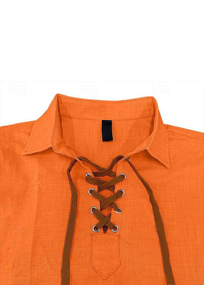 Orange Loose Shirt Cotton Pan Men Up Collar Fall Lace Peter