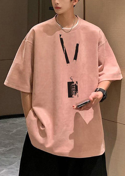 Shirts T Pea Summer Suede Faux Green Loose Neck O Men Print