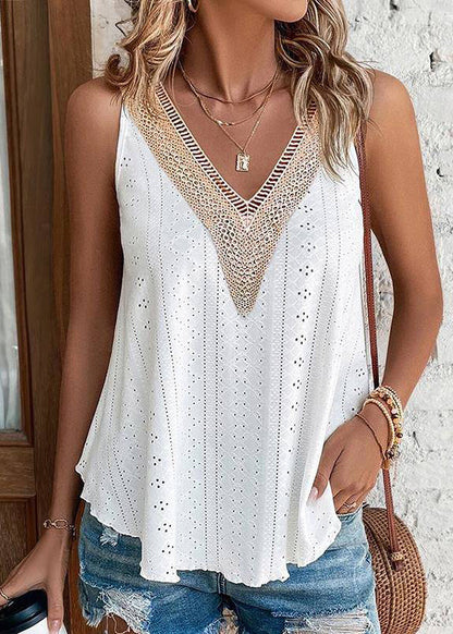 Sleeveless Hollow Out Pink Tank Loose Thin