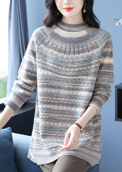 Loose Pink O Neck Jacquard Woolen Sweater Dress Winter RL032