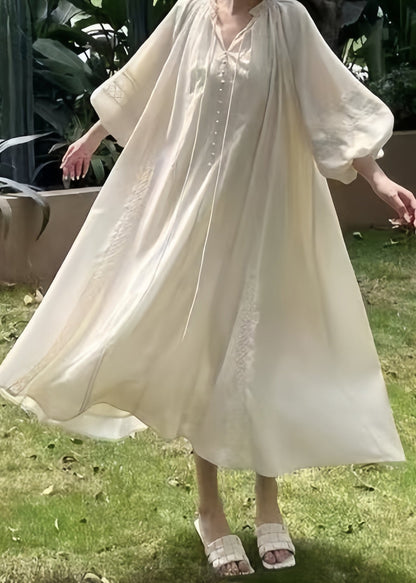 Loose Lace Lantern Pink Ruffled Dress Long Sleeve Cotton Up