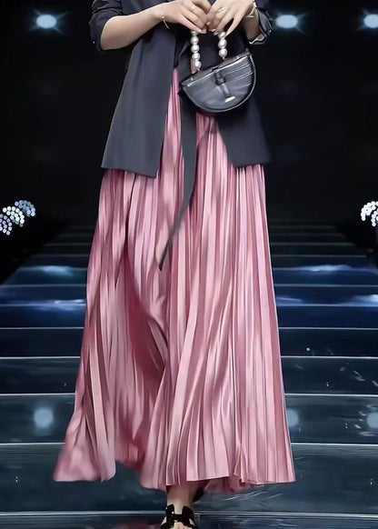 Solid Pink Wrinkled Skirts Cotton Loose Spring