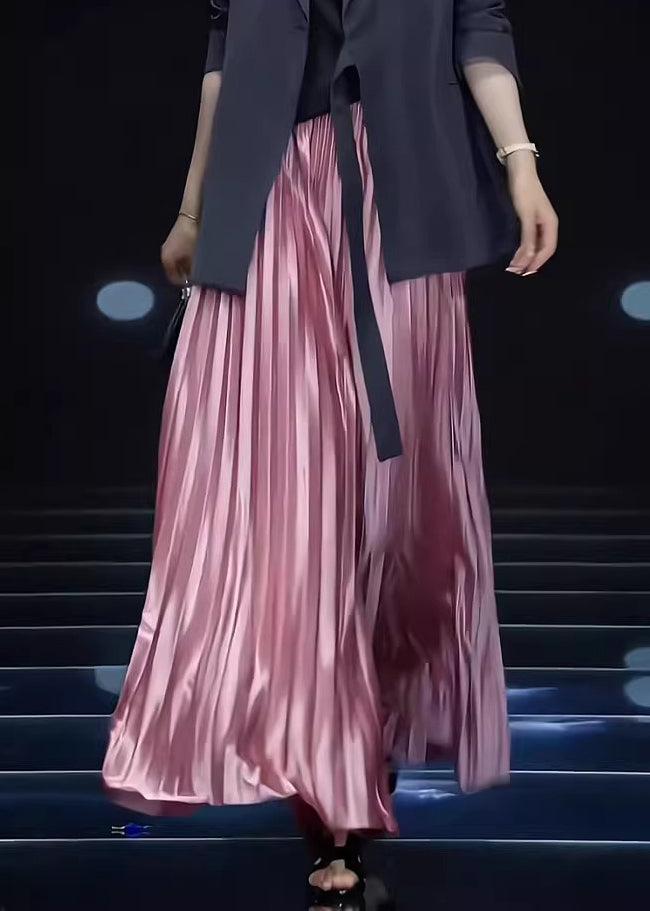 Solid Pink Wrinkled Skirts Cotton Loose Spring