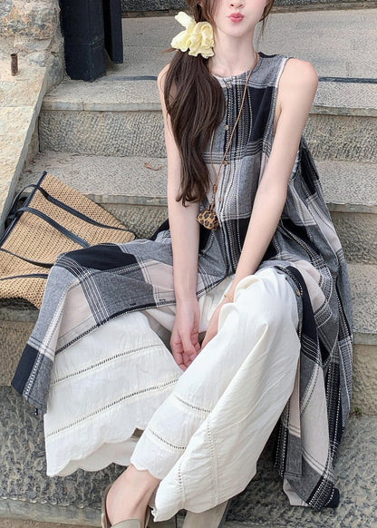 Cotton Dress Loose Pants Plaid Wide Shirts White And Two Leg