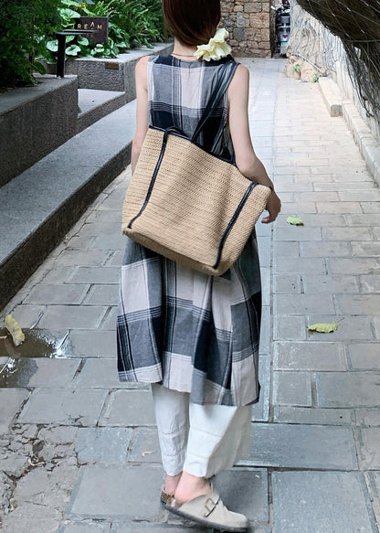 Cotton Dress Loose Pants Plaid Wide Shirts White And Two Leg