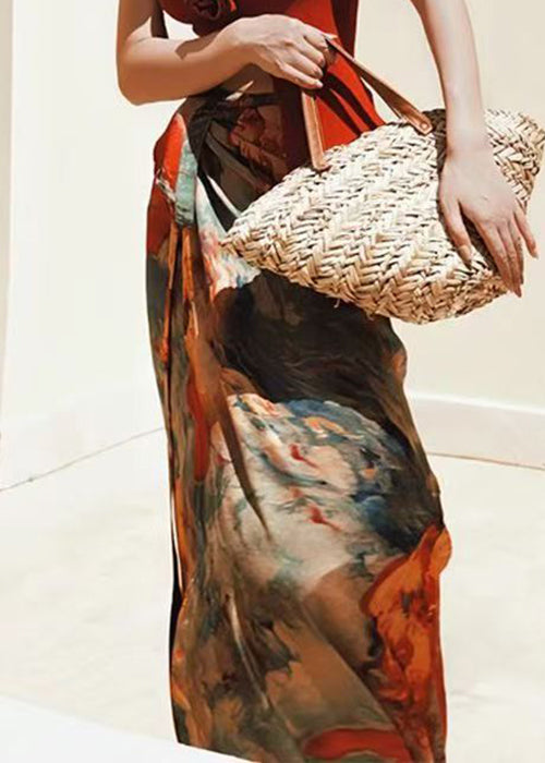 Lace Print High Skirts Summer Waist Silk Loose Up