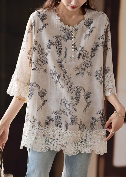 Side Blouses Loose Patchwork Open Cotton Lace Print Bracelet