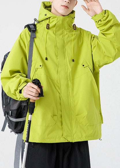 Hooded Loose Cotton Men Drawstring Pockets Purple Spring Coat