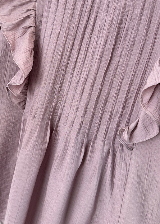 Summer Purple Cotton O Loose Blouse Wrinkled Neck