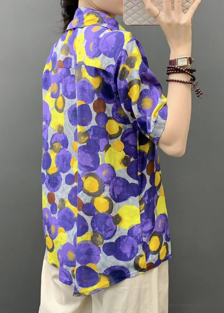 Loose Purple Peter Pan Collar Dot Cotton Shirts Summer AU1039