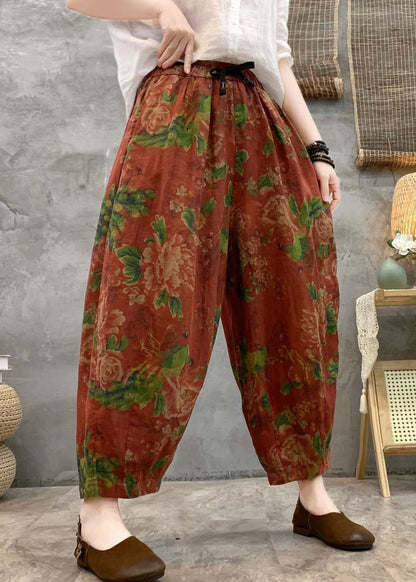 Lockere rote Leinenhose mit Printtaschen für den Sommer GG057