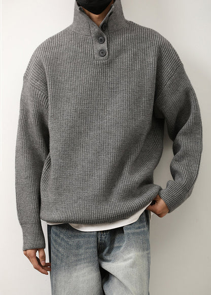 Loose Red Stand Collar Button Knit Mens Sweaters Spring TK011