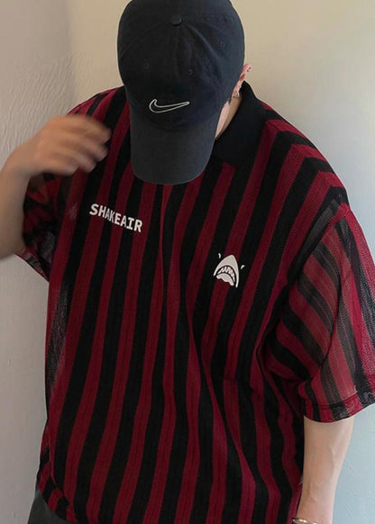 Lose rot gestreifte aushöhlen Baumwolle Polo-Shirt Männer Sommer QH012