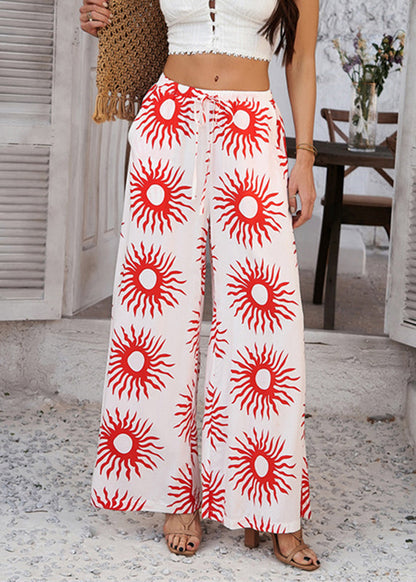 Summer High Pants Wide Loose Waist Leg Red Sunflower