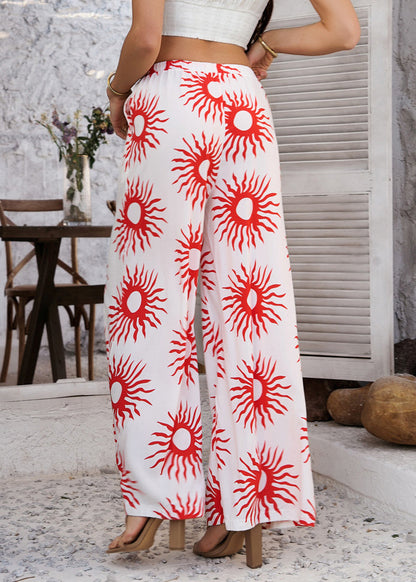 Waist Pants Wide Loose Sunflower Red Leg Summer High
