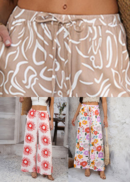 Summer High Pants Wide Loose Waist Leg Red Sunflower