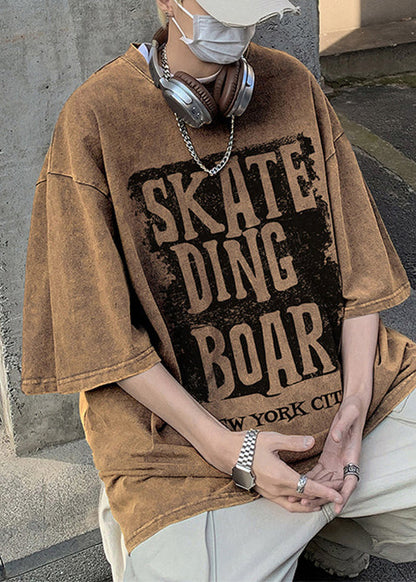 Cotton Letter Neck Shirt Half Sleeve Loose Rose O Men T