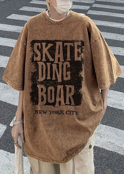 Cotton Letter Neck Shirt Half Sleeve Loose Rose O Men T