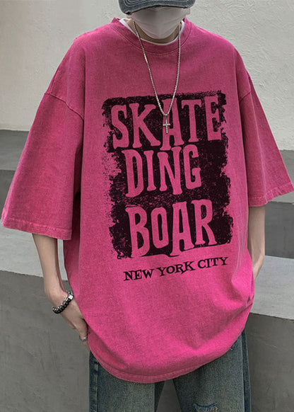 Cotton Letter Neck Shirt Half Sleeve Loose Rose O Men T