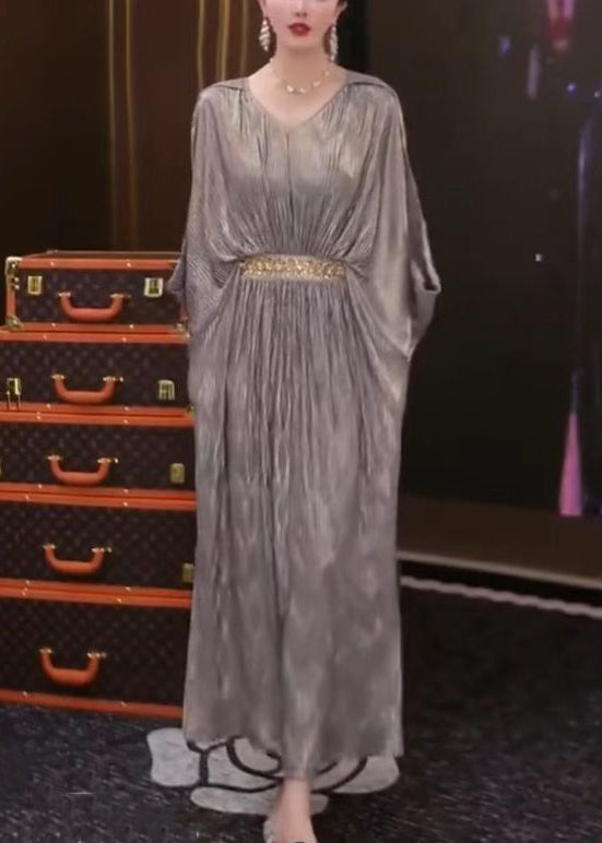 Side Silver Wrinkled Summer Open Long Dresses Loose Patchwork