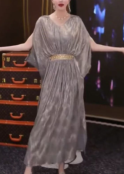 Side Silver Wrinkled Summer Open Long Dresses Loose Patchwork