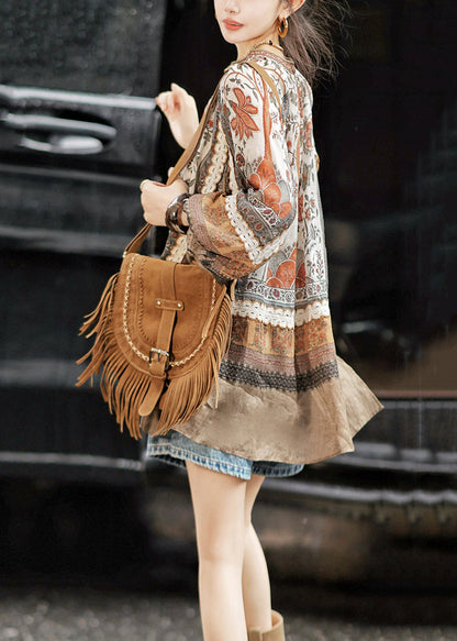 Lockere Baumwolltops mit V-Ausschnitt und Print, niedriges und hohes Design, Herbst WK042