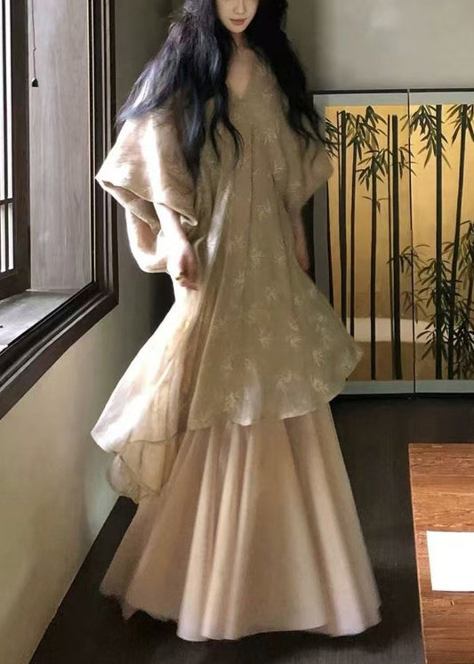 Robe Loose Neck V Sleeve Cotton Batwing Tulle Patchwork Dresses