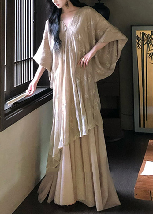 Robe Loose Neck V Sleeve Cotton Batwing Tulle Patchwork Dresses