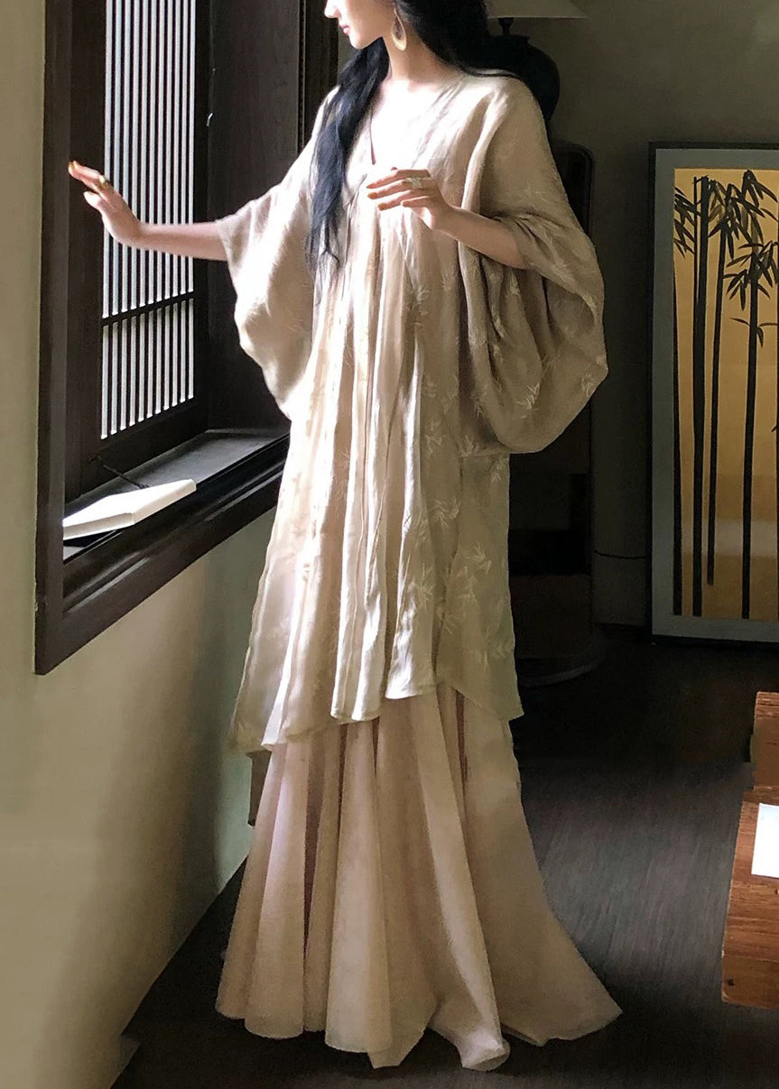 Robe Loose Neck V Sleeve Cotton Batwing Tulle Patchwork Dresses