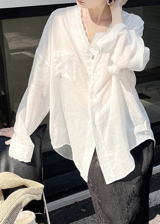 Button Low Silk Shirt High Design Thin Cotton Summer White Loose