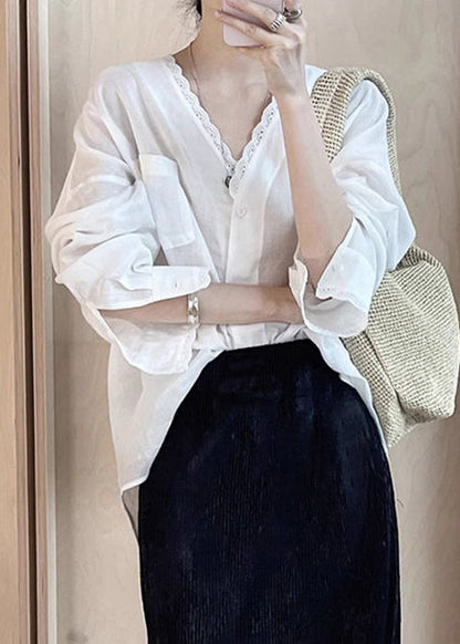 Button Low Silk Shirt High Design Thin Cotton Summer White Loose
