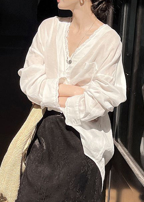 Button Low Silk Shirt High Design Thin Cotton Summer White Loose