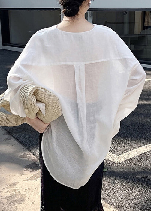 Button Low Silk Shirt High Design Thin Cotton Summer White Loose