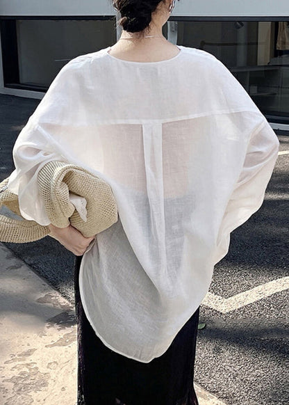 Button Low Silk Shirt High Design Thin Cotton Summer White Loose