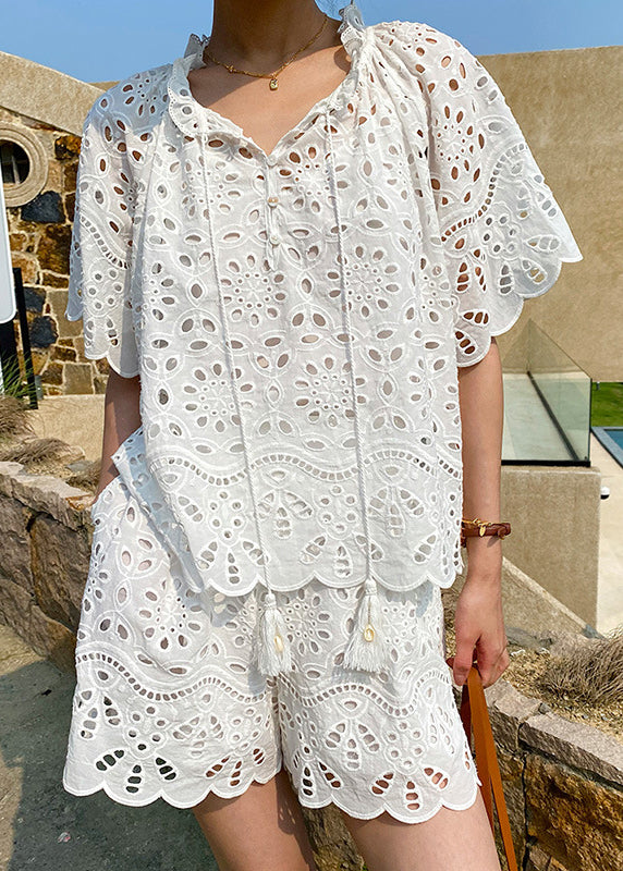 Up White Two Summer Lace Hollow Piece Set Out Loose Cotton