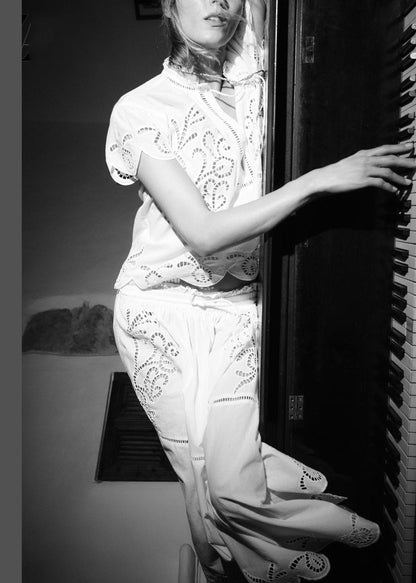 Pieces Skirts Cotton And White Out Hollow Set Loose Shirts Two