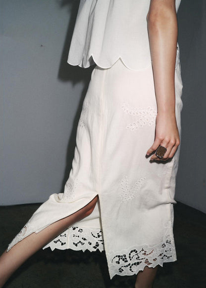 Pieces Skirts Cotton And White Out Hollow Set Loose Shirts Two