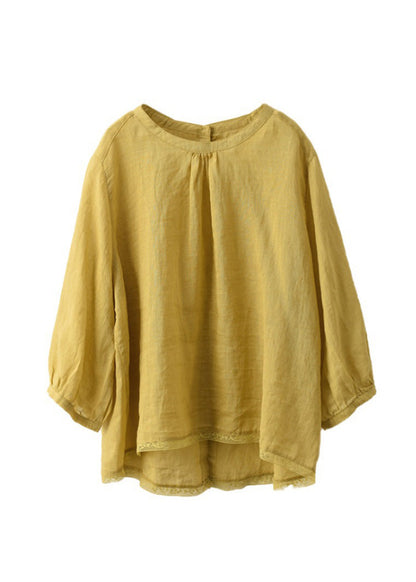 Summer Neck Tops Patchwork Shirt Loose O Lace White Linen