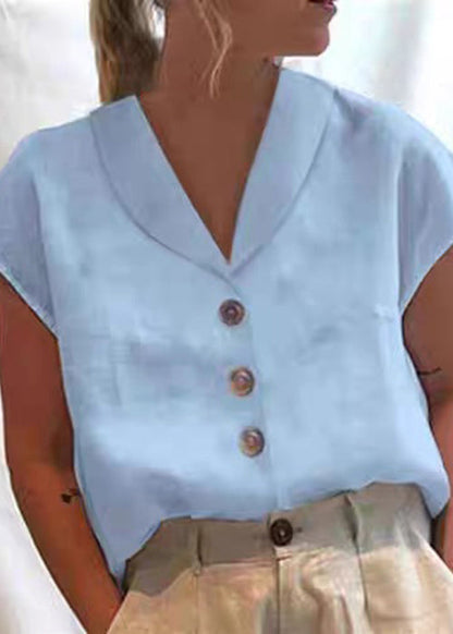 Solid Button White Shirt Loose Summer Cotton Collar Peter Pan