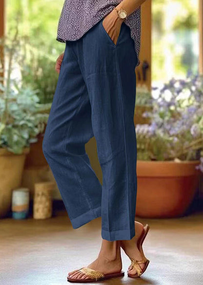 Pantalon court ample en coton à taille haute avec poches blanches et solides pour l'été QE050