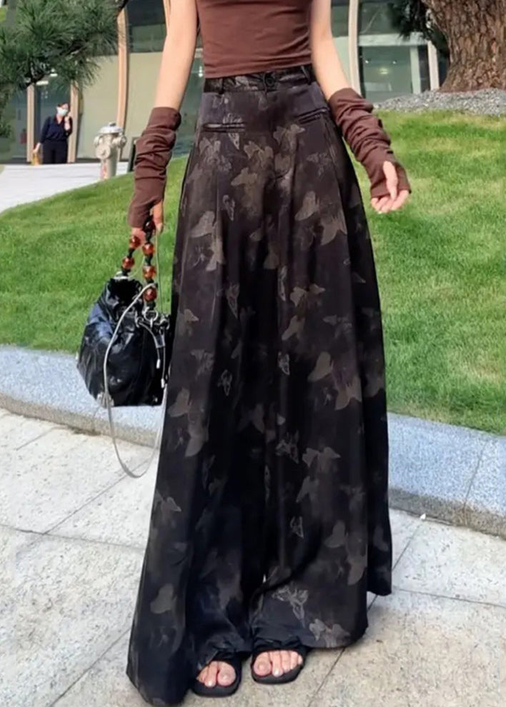 High Wide Pants Summer Silk Print White Loose Leg Waist Ice