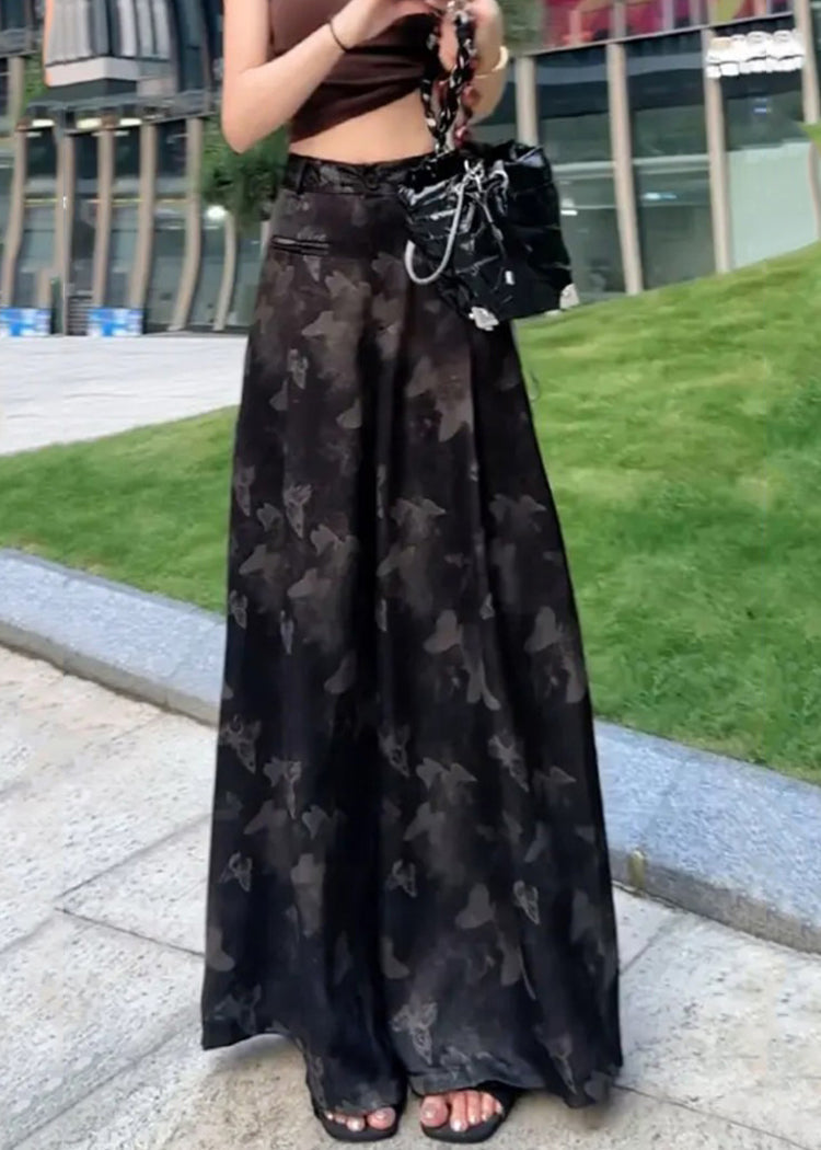 High Wide Pants Summer Silk Print White Loose Leg Waist Ice